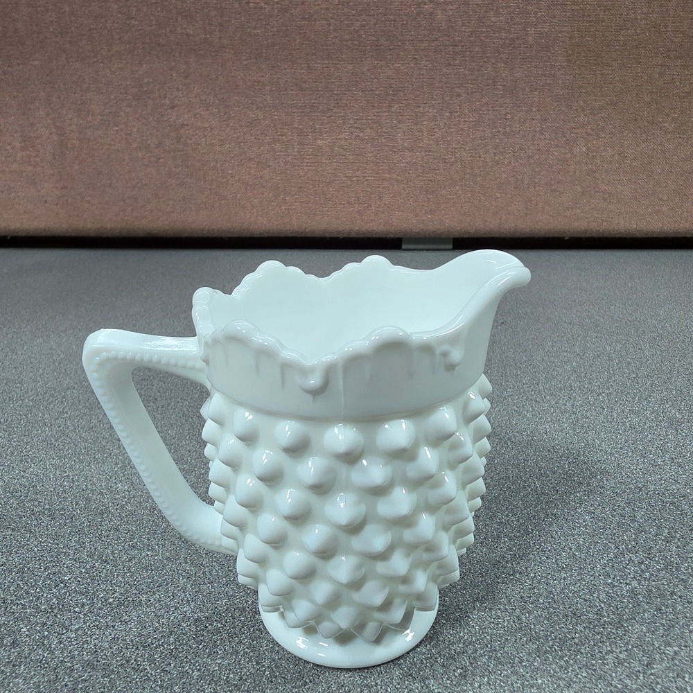Fenton Hobnail Pitcher Creamer White Milk Glass Drip Rim Vintage Excellent